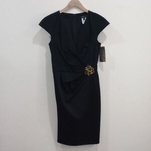 New! Tadashi Shoji Black Cocktail Dress with Brooch, Size 6 - Nordstrom
